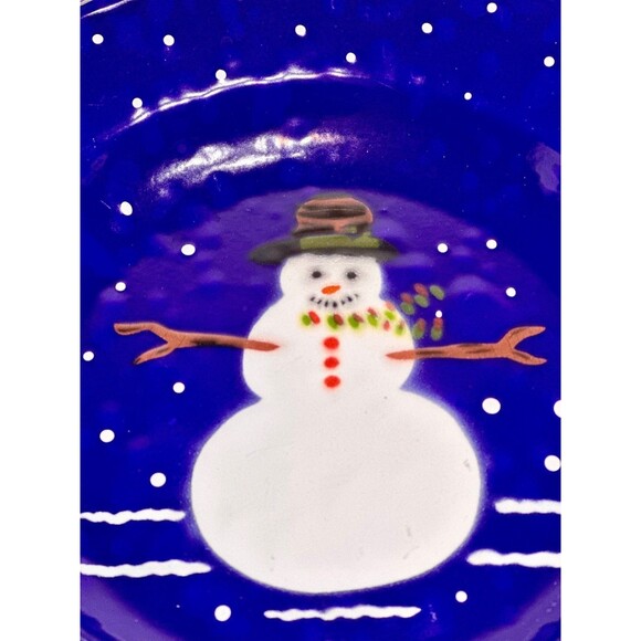 The Golden Rabbit II Blue Enamel Snowman Bowl Winter Denise S Harvey Christmas - Picture 2 of 7